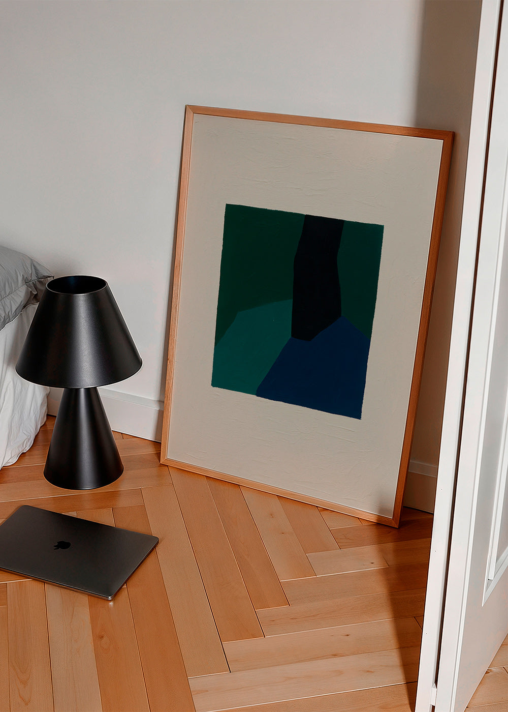 Cuadro abstracto con bloques verdes y azul marino – Product3