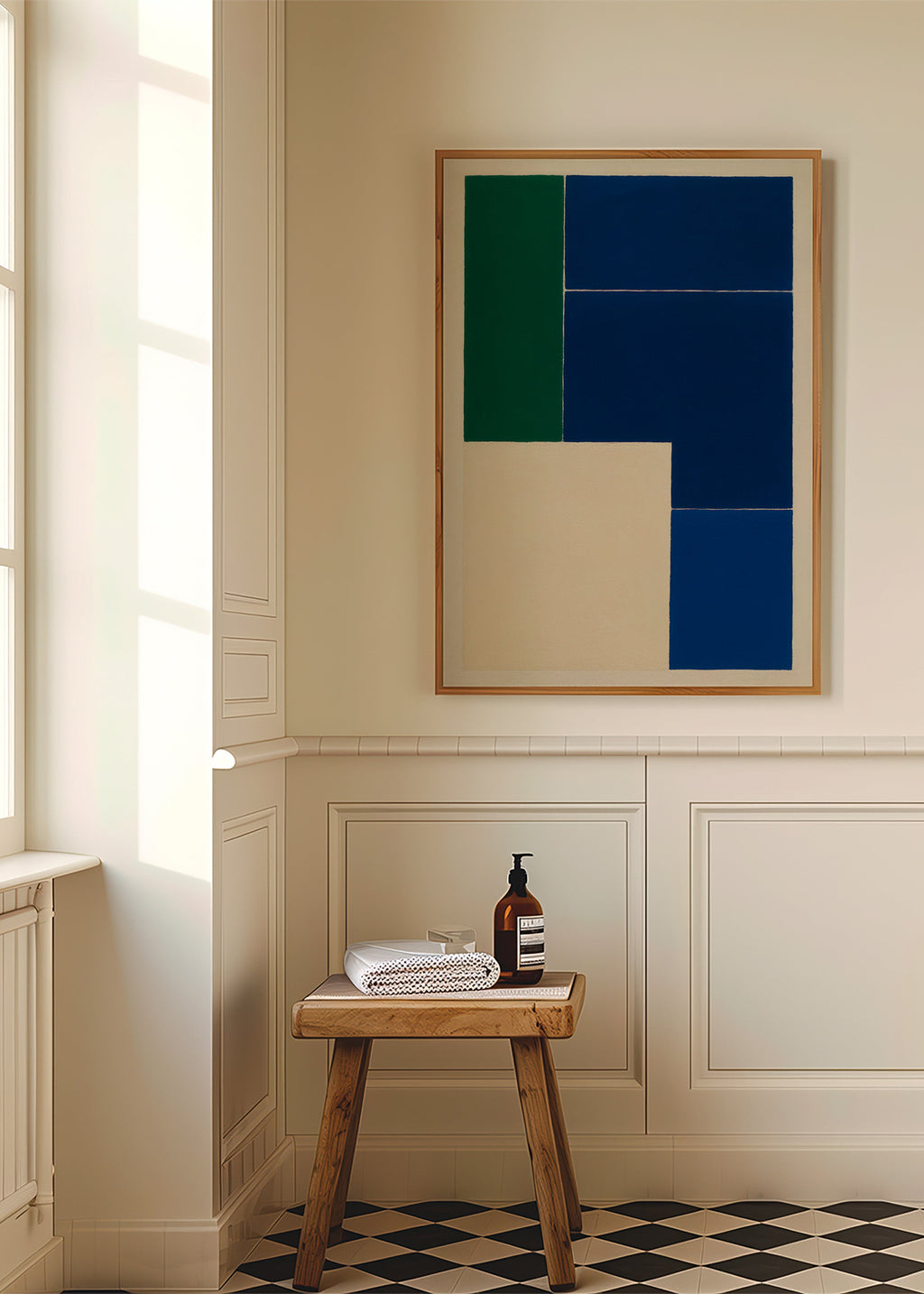 Cuadro geométrico con bloques azules y verdes – Product2