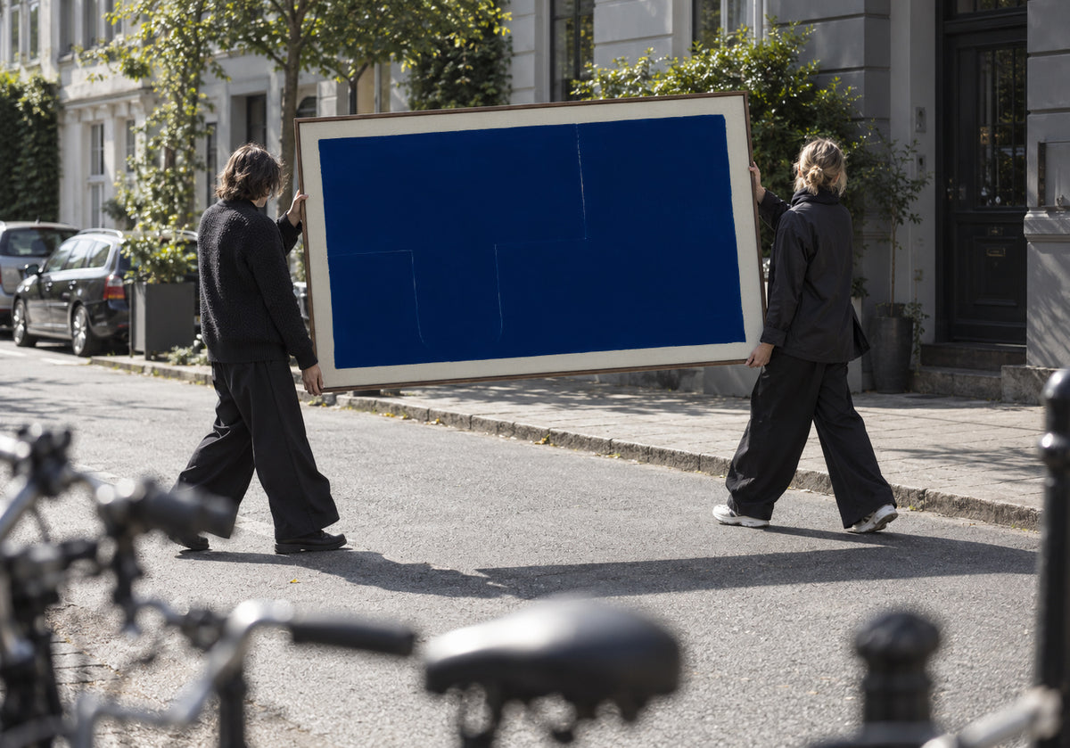 Midnight Blueprint I - Framed canvas in an interior
