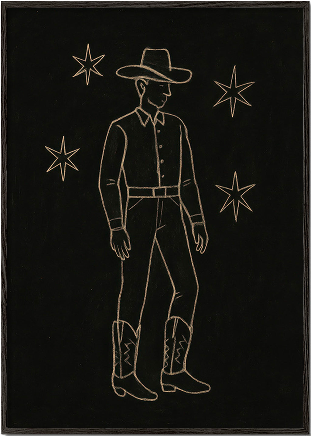 Ilustración vaquero en línea dorada – Black Frame