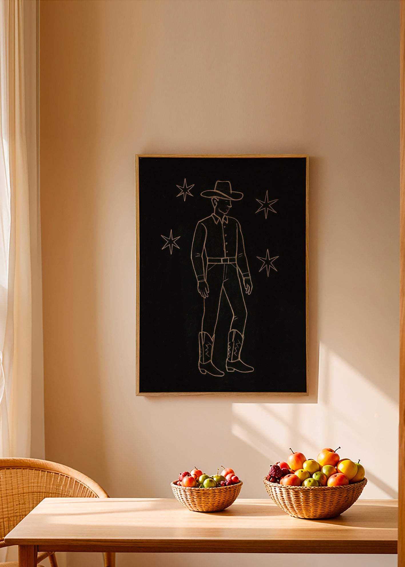 Ilustración vaquero en línea dorada – Canvas2