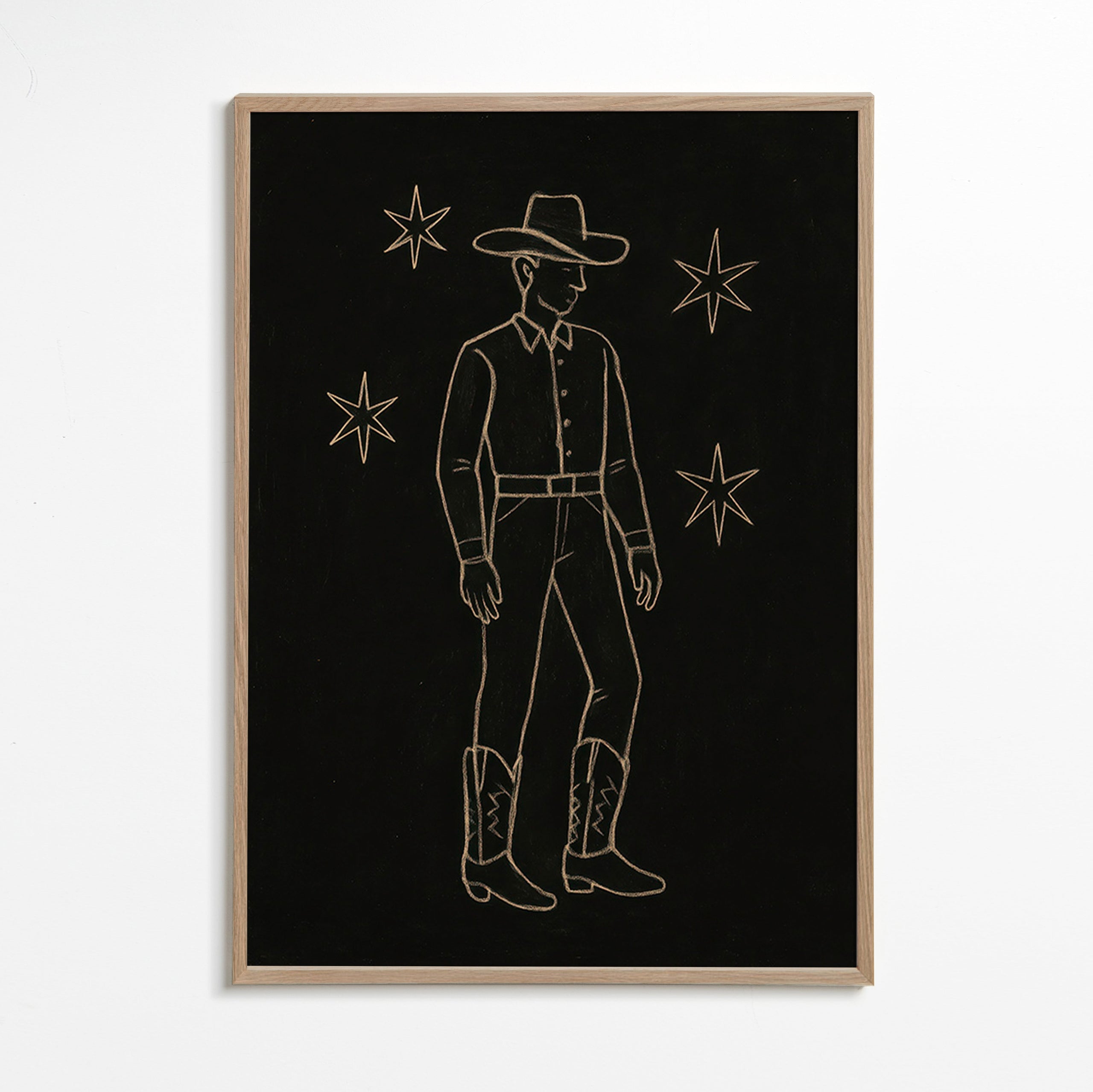 Ilustración vaquero en línea dorada – Oak Frame