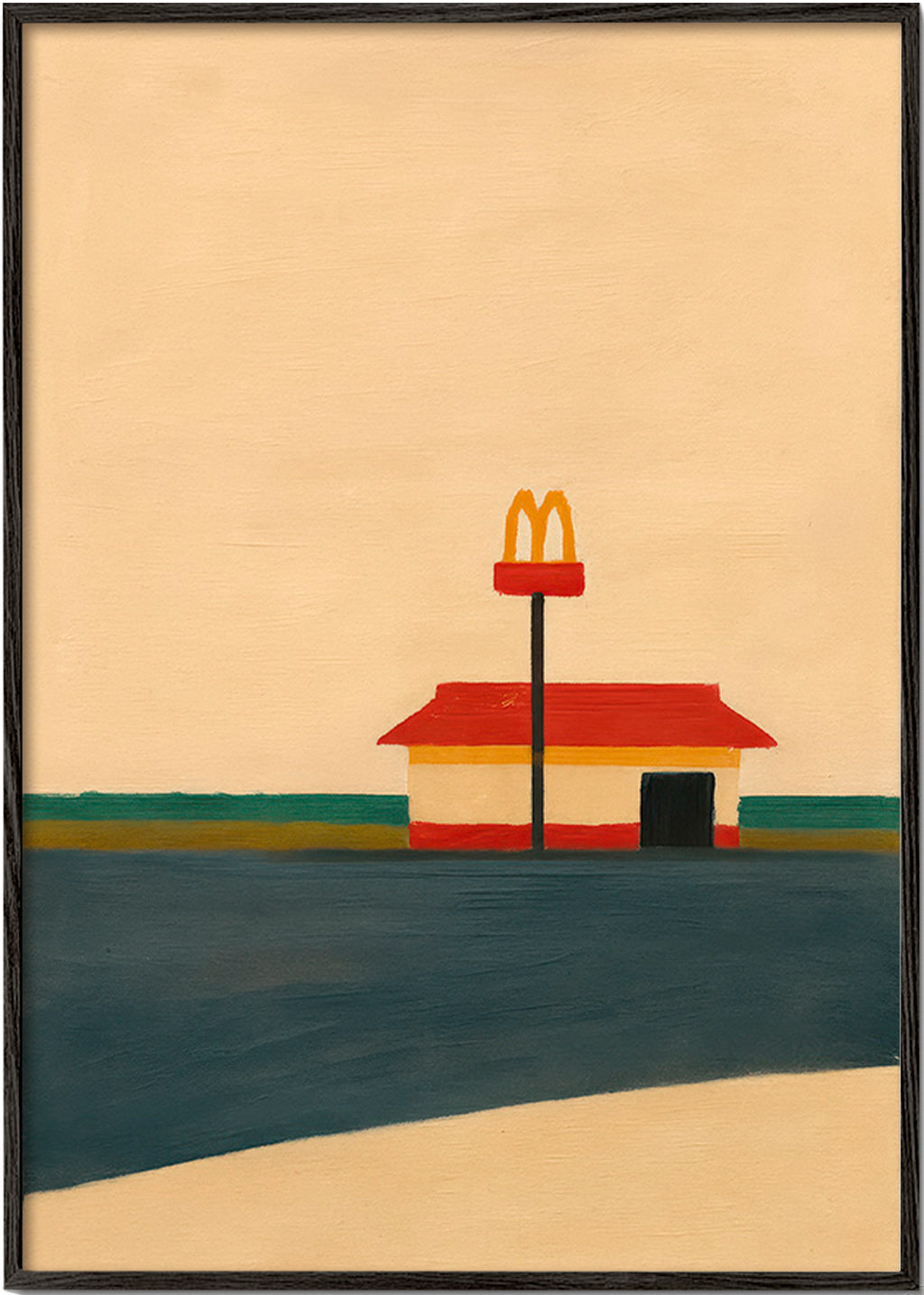 Cuadro de cocina minimalista con restaurante y arco dorado – Black Frame