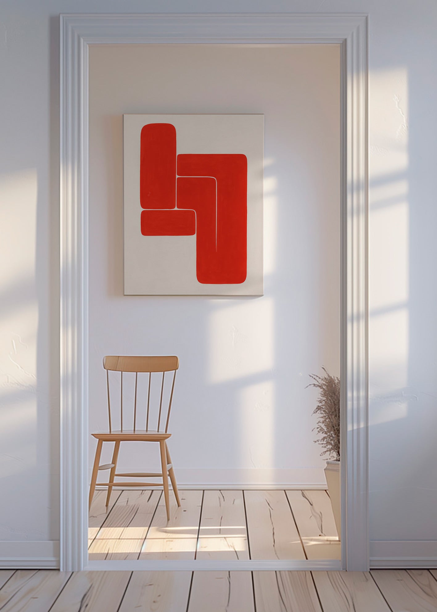 Cuadro geométrico con formas L rojas – Canvas