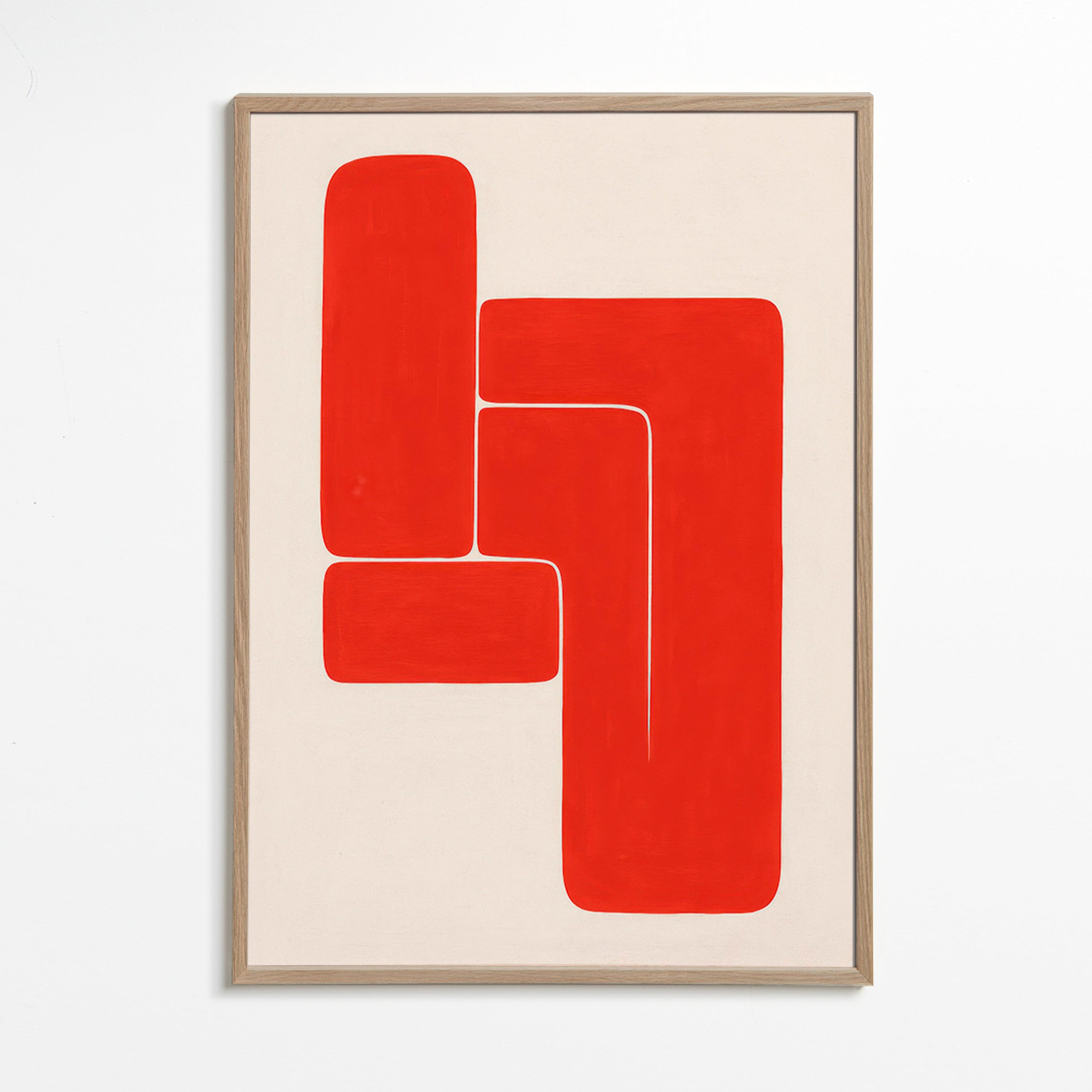 Cuadro geométrico con formas L rojas – Oak Frame