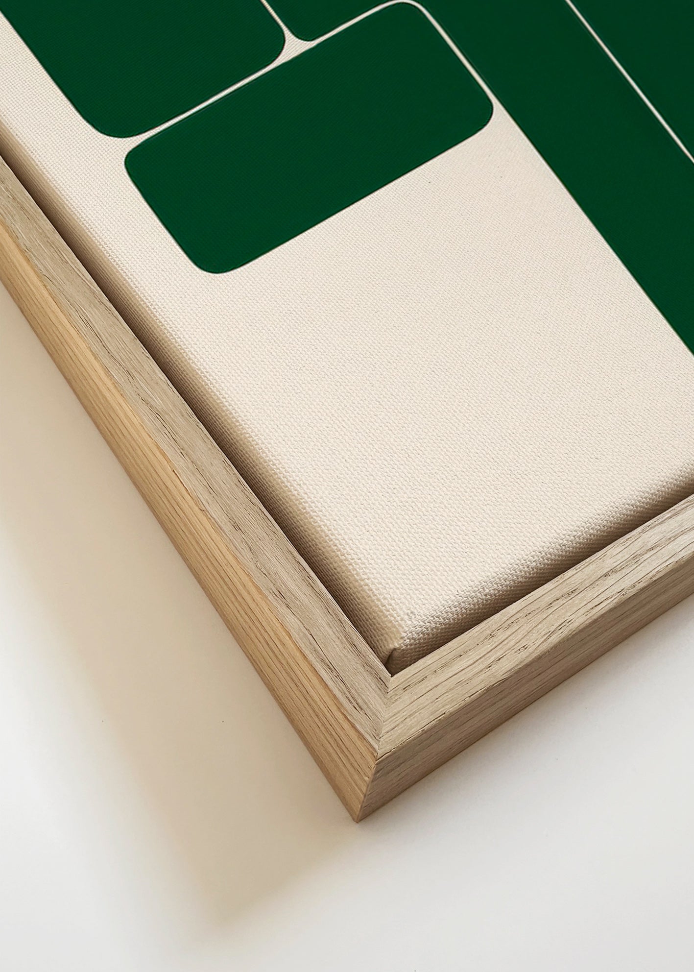 Cuadro geométrico verde con formas en L – Canvas detail