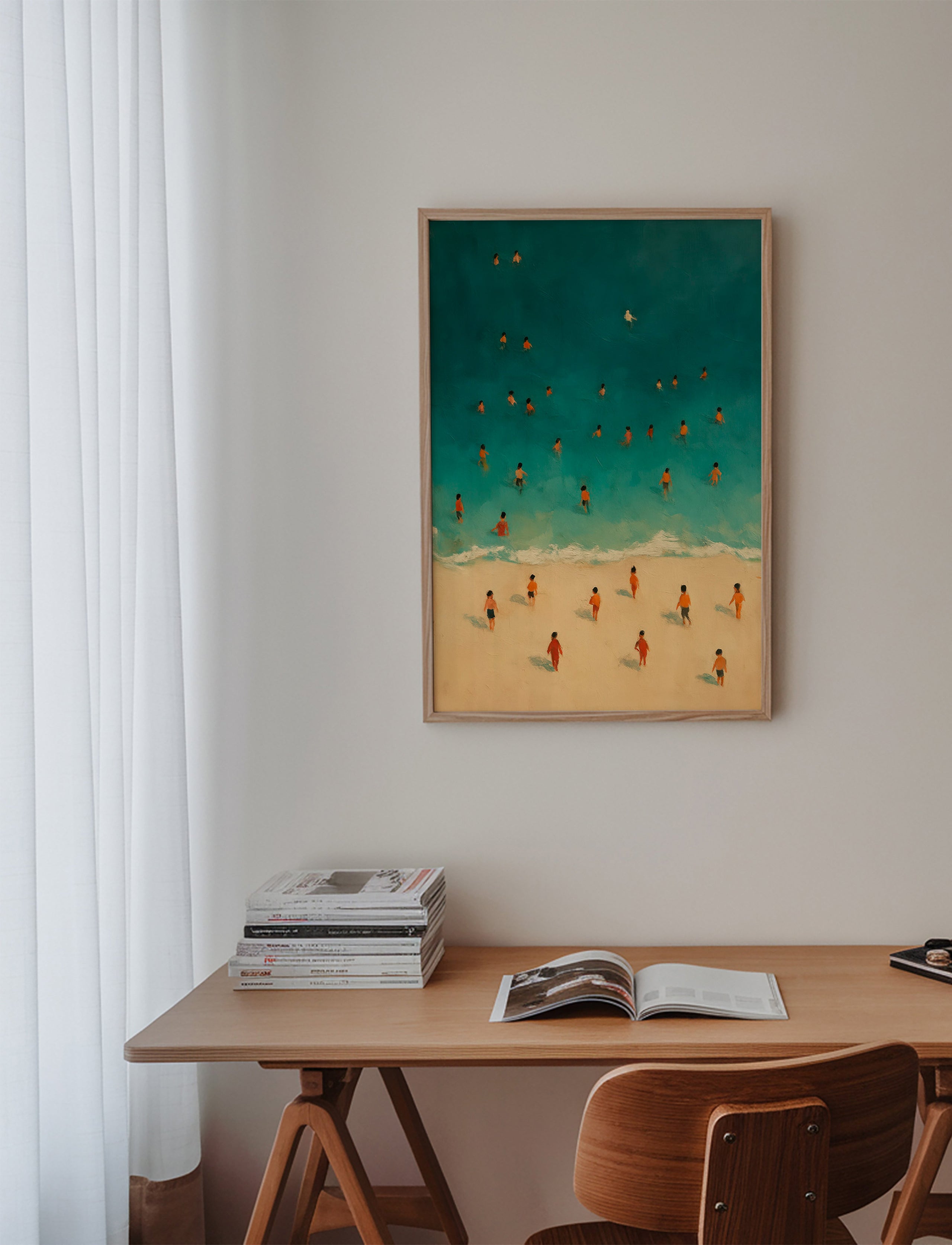 Cuadro de paisaje: playa vista aérea con bañistas – Product2