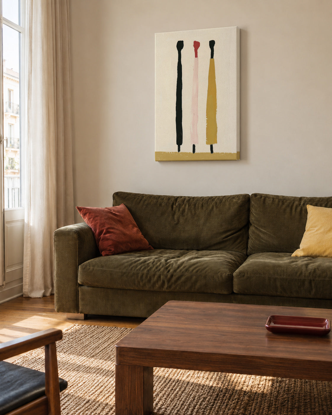 Vertical Trio - Unframed canvas in an interior