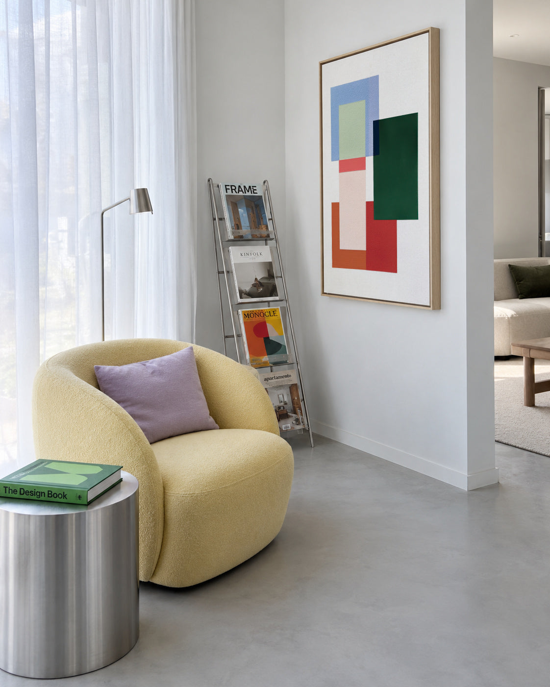 Pastel Construction V - Framed canvas in an interior
