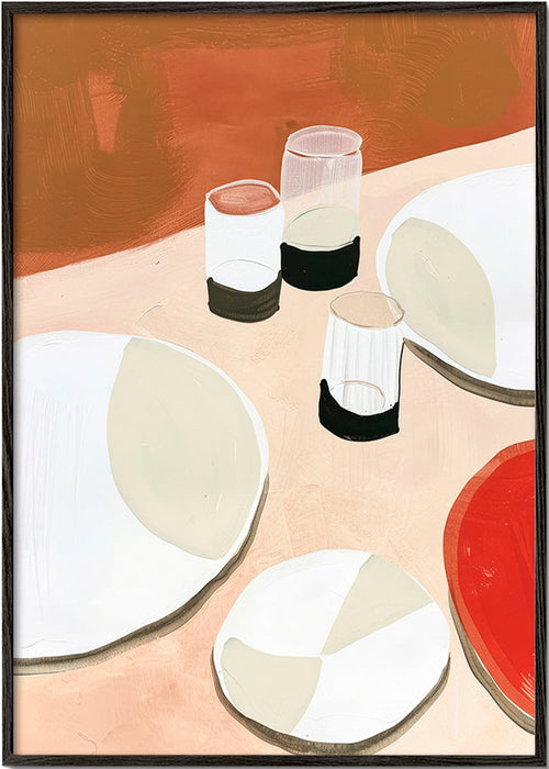 Cuadro de cocina minimalista con platos y vasos – Black Frame