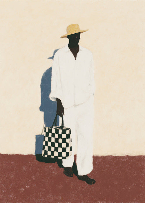 Cuadro minimalista con figura en traje blanco