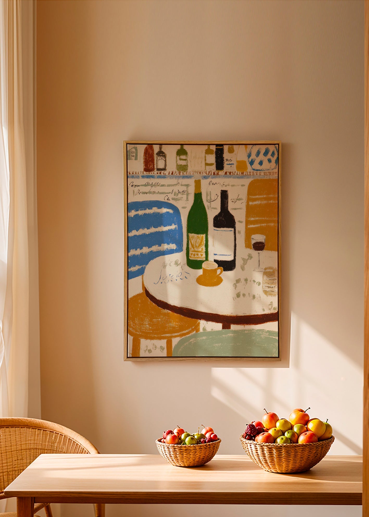 Cuadro de cocina con botellas y taza bistró – Canvas2