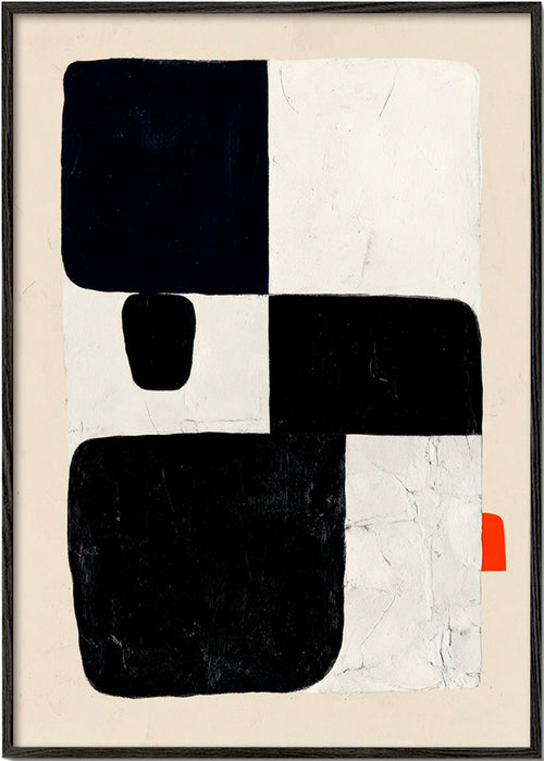 Cuadro geométrico con bloques negros y acento rojo – Black Frame