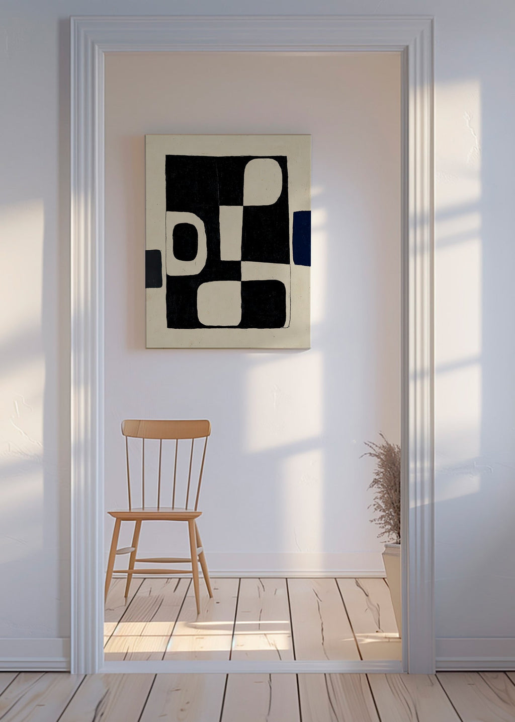 Cuadro geométrico de bloques negros con negativos curvos – Canvas