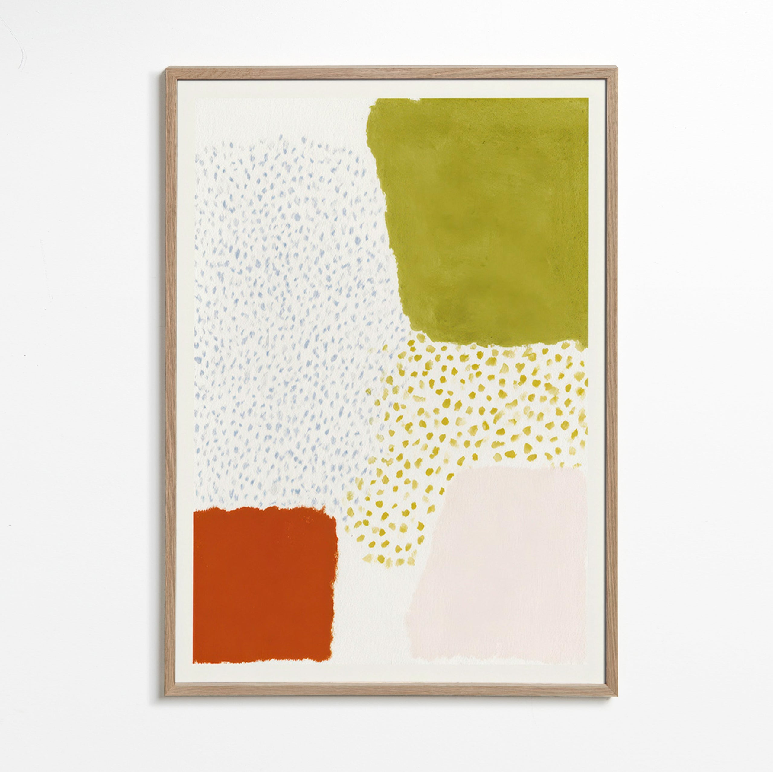 Lámina botánica con bloques oliva y terracota – Oak Frame