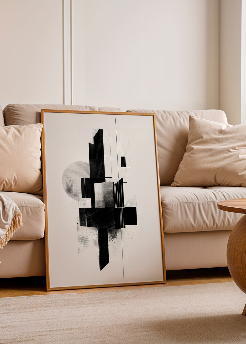 Cuadro geométrico en blanco y negro con formas arquitectónicas – Product3