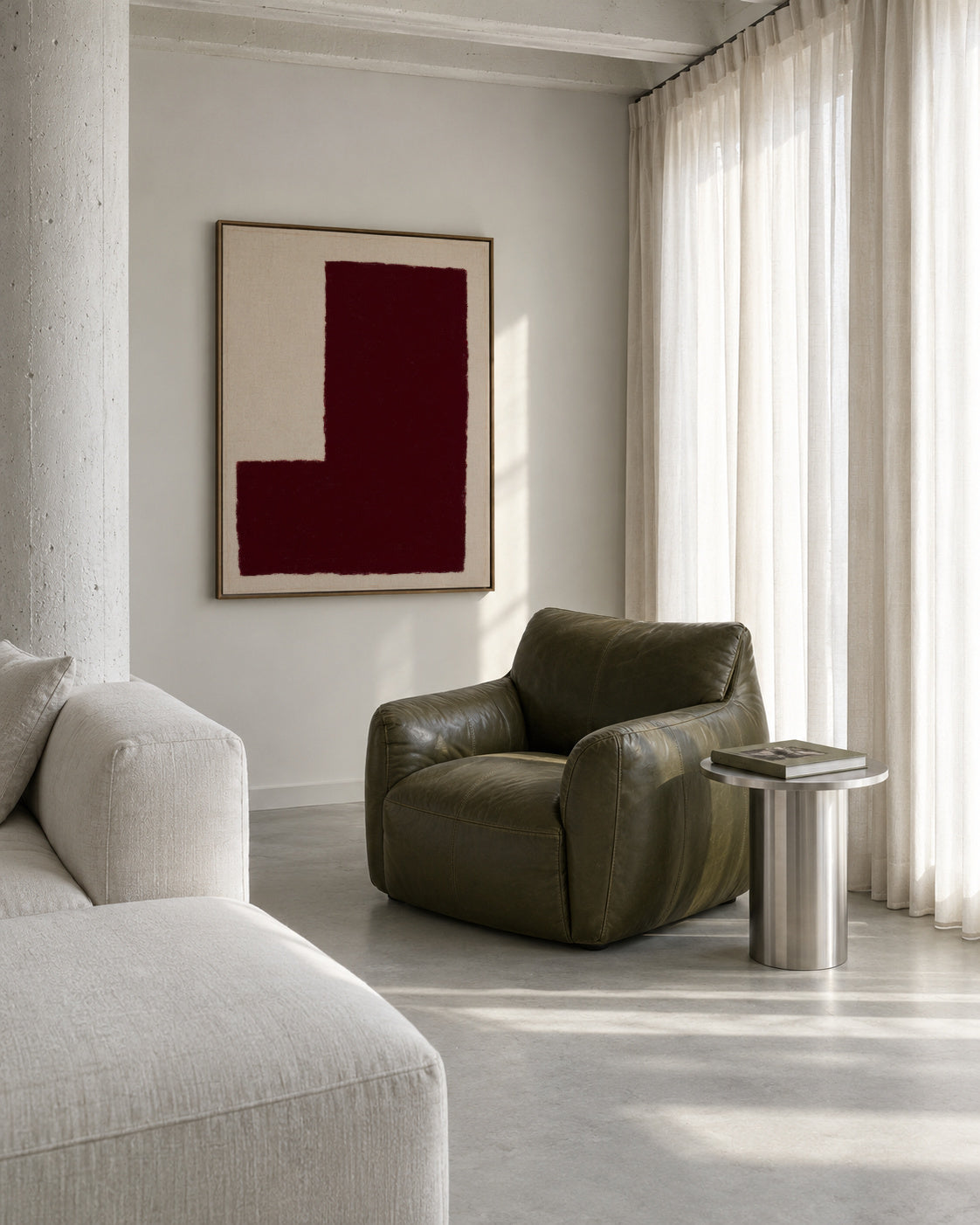 Burgundy Corner V - Framed canvas in an interior