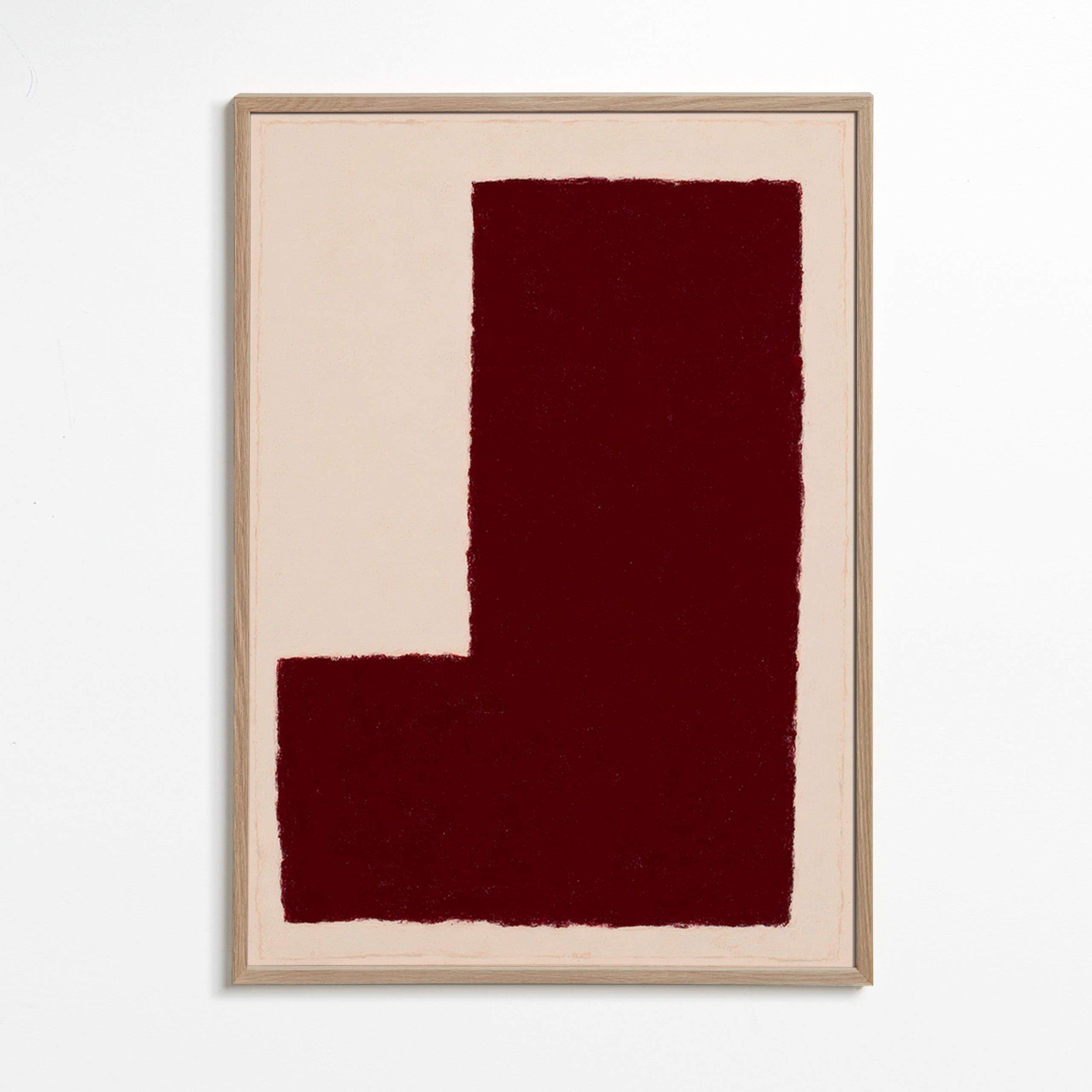 Cuadro abstracto con gran bloque burdeos – Oak Frame