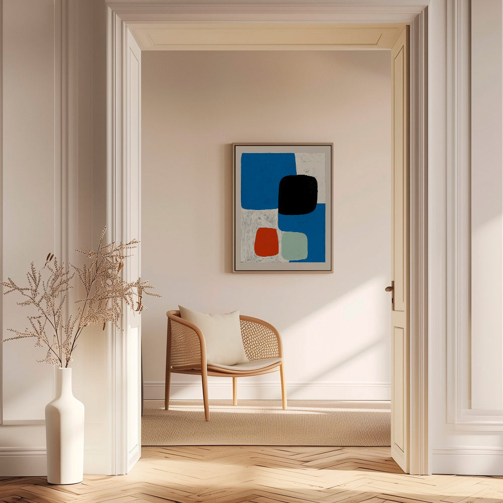 Cuadro abstracto con formas azules y bloque negro – Canvas2