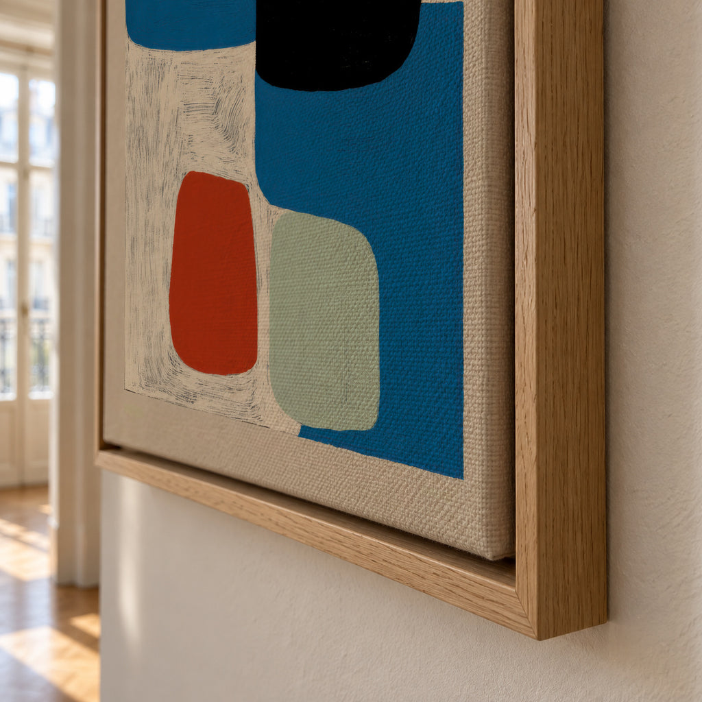 Blue & Ochre Fragment - Framed canvas detail
