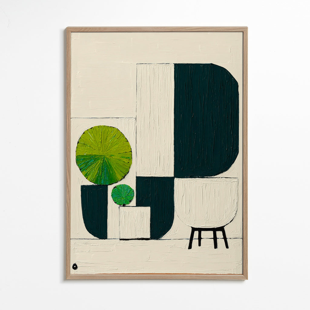 Lámina botánica geométrica con hojas verdes – Oak Frame