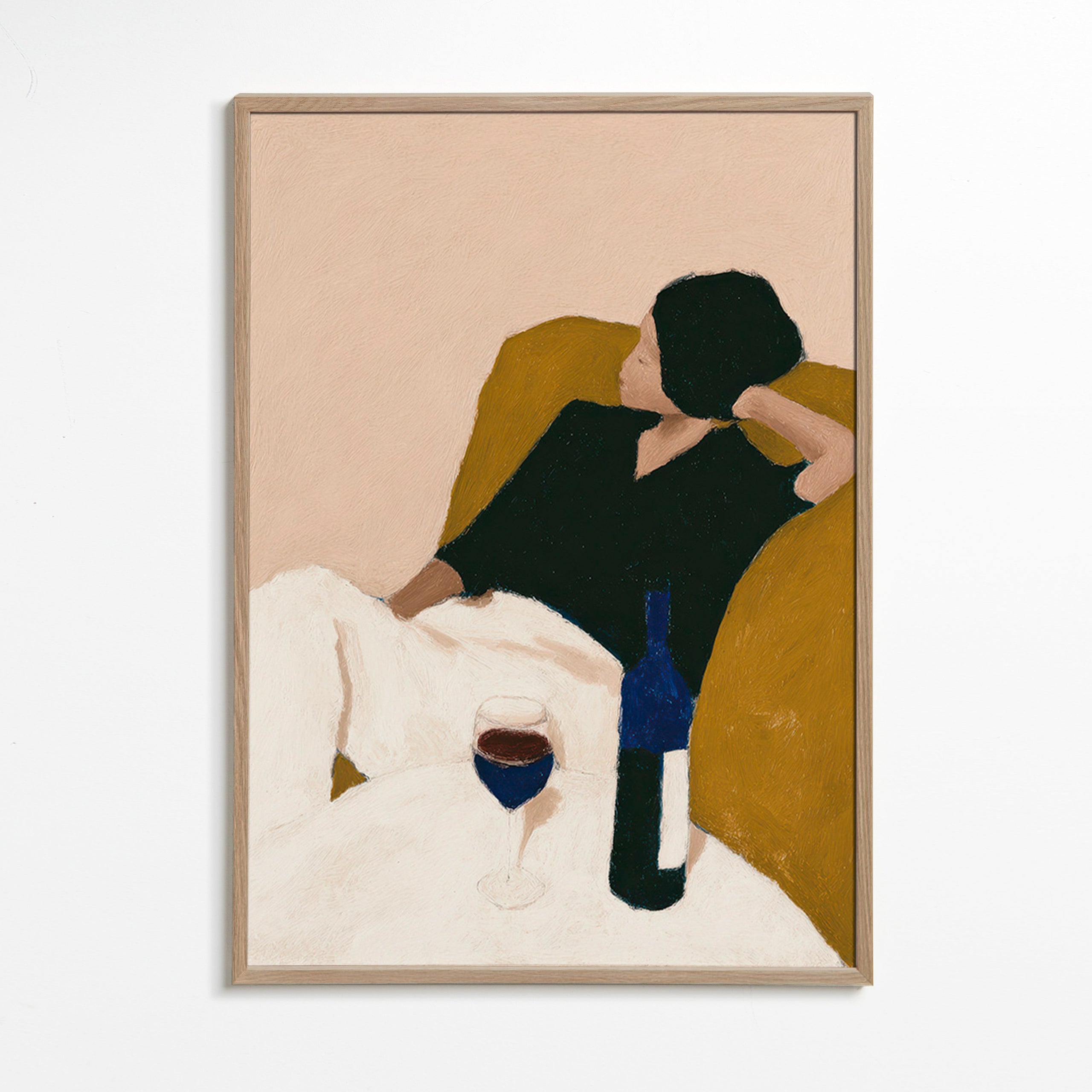 Cuadro de cocina con vino y sillón mostaza – Oak Frame