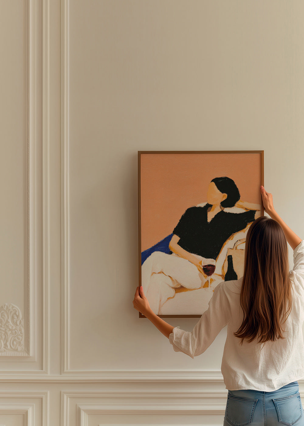 Cuadro de cocina con figura relajada y copa de vino – Product2