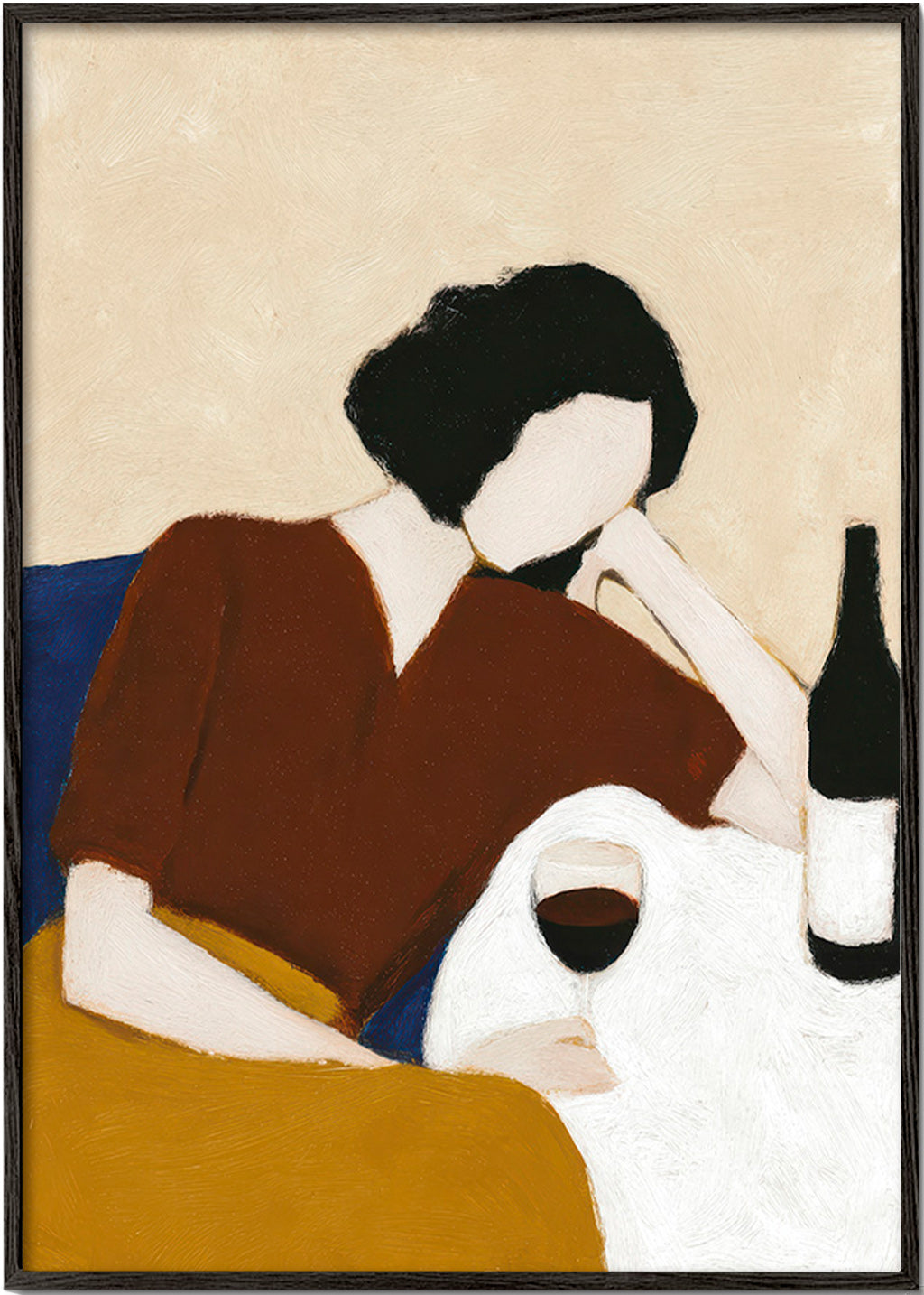 Cuadro de cocina con figura y copa de vino – Black Frame