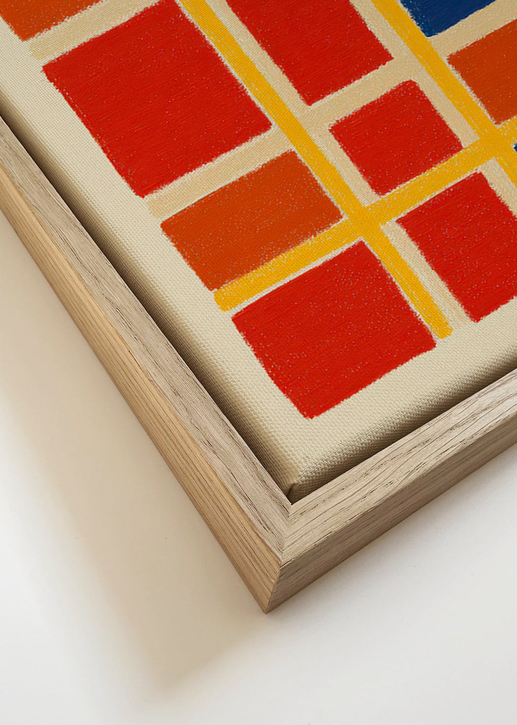 Cuadro geométrico rejilla de bloques rojo y azul – Canvas detail