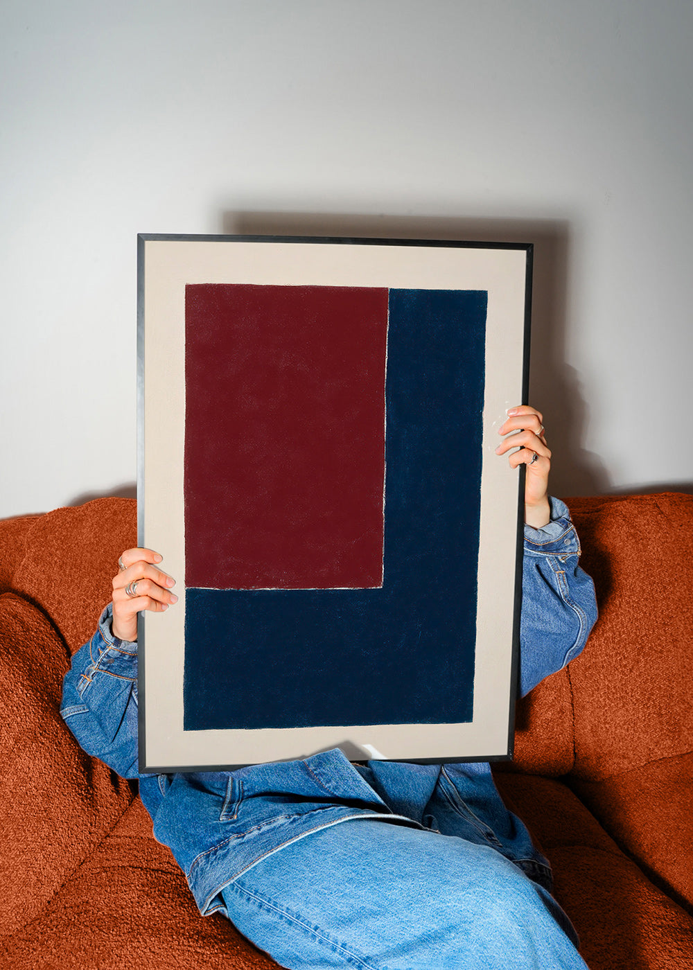 Cuadro geométrico con bloques burdeos y azul – Product3