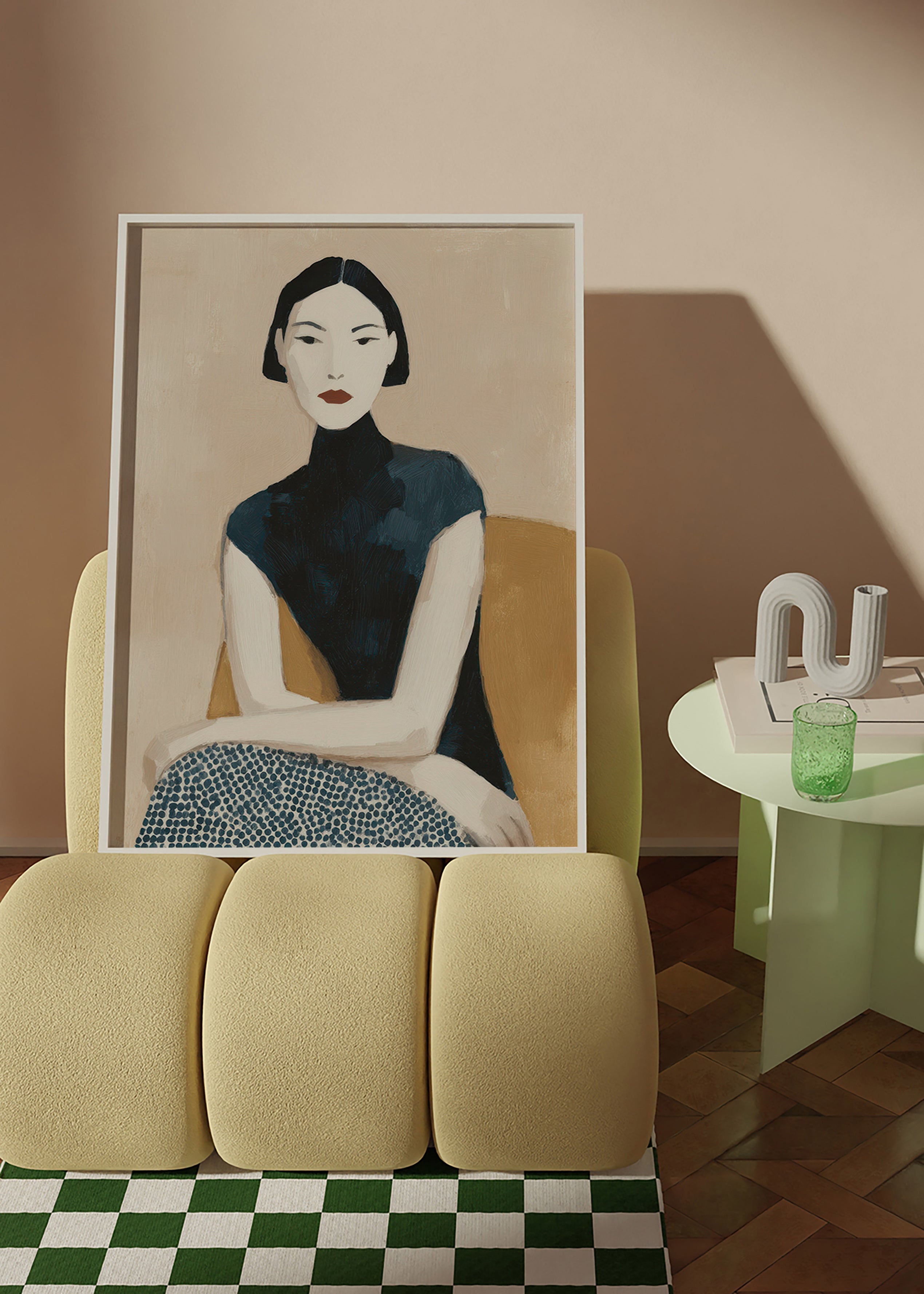 Ilustración femenina con cuello alto y gesto sereno – Product2