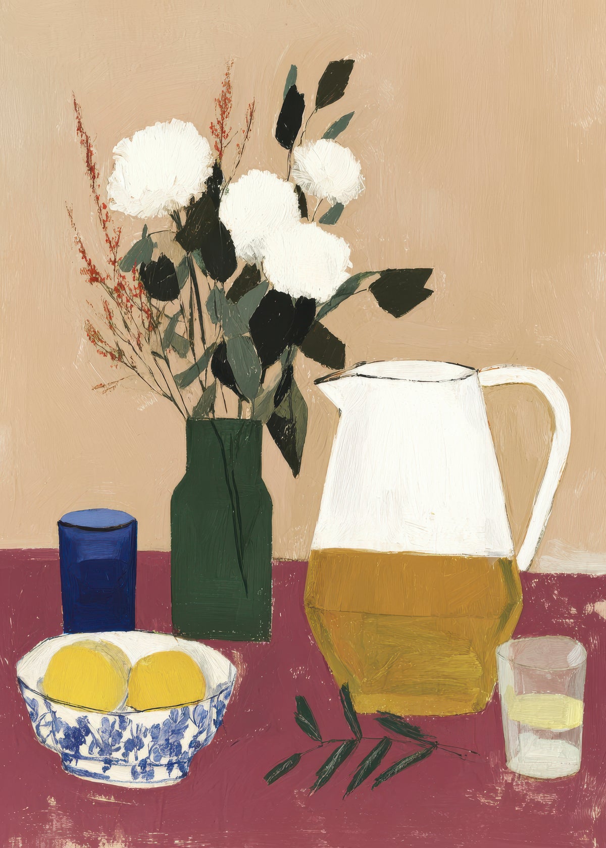 White Flowers & Pitcher I - Unframed art print