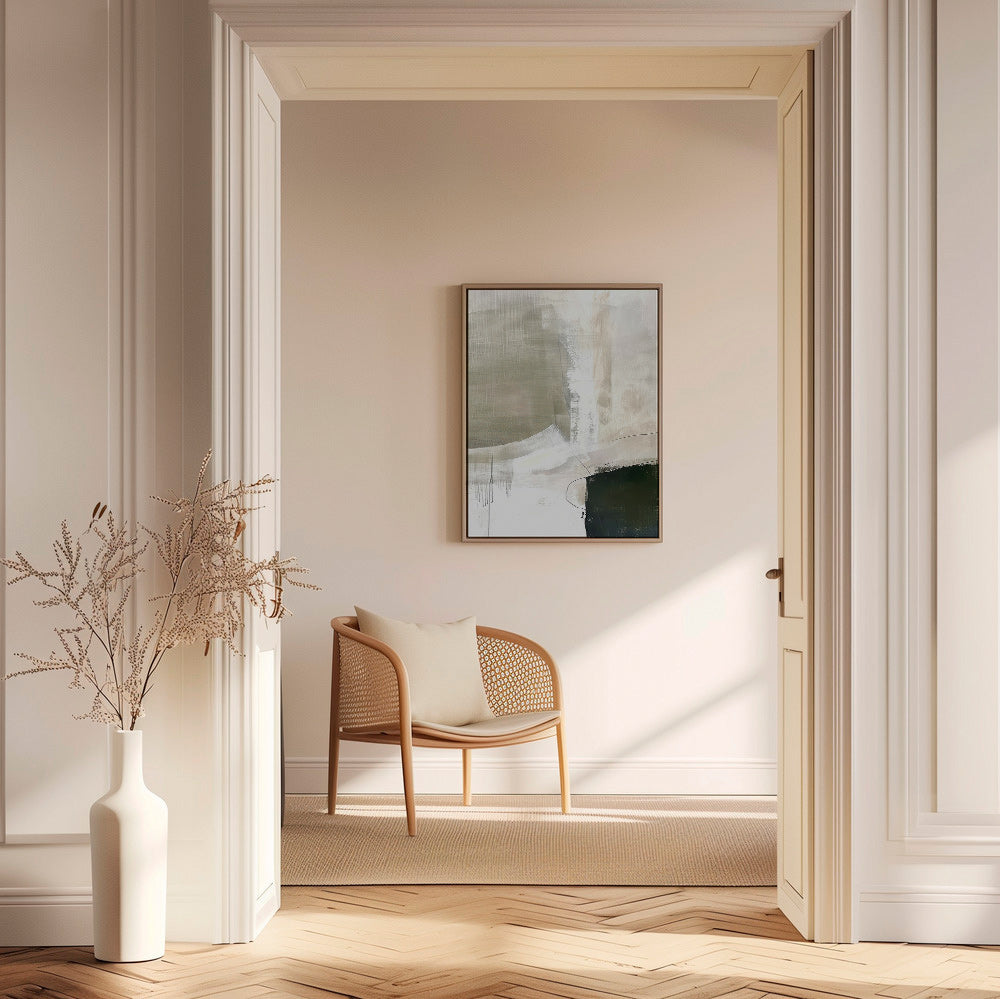 Cuadro abstracto en beige y trazos oscuros – Canvas2