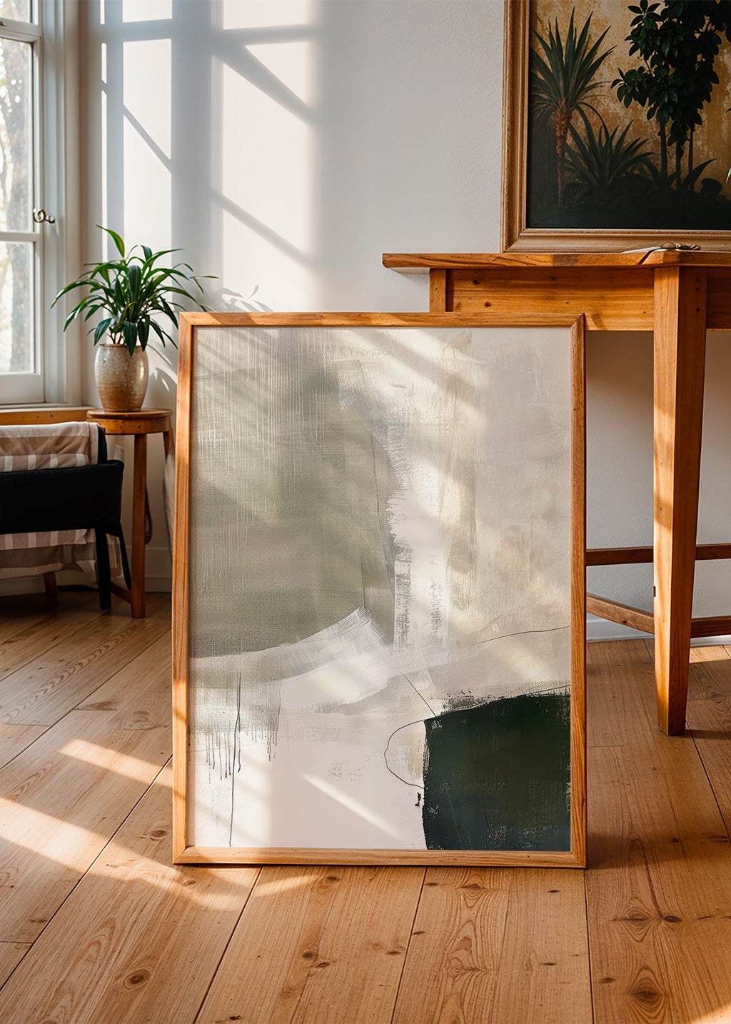 Cuadro abstracto en beige y trazos oscuros – Product3