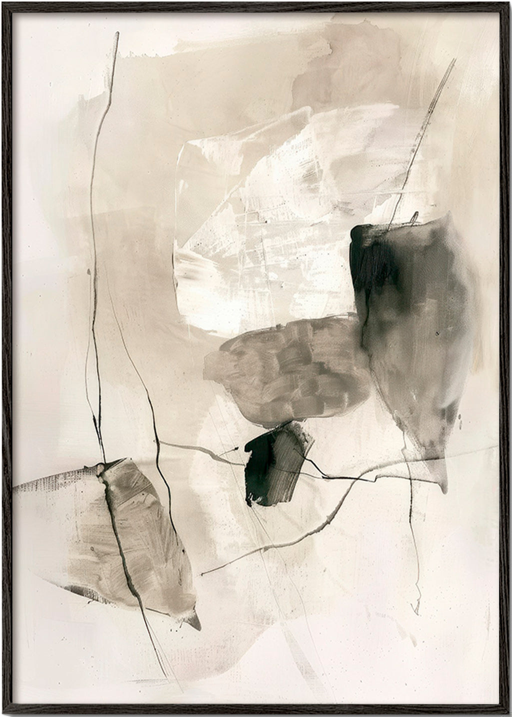 Cuadro abstracto en tinta y lavados beige – Black Frame