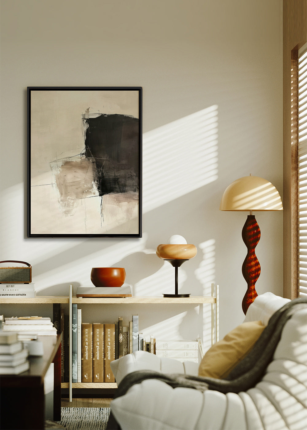 Cuadro abstracto con contraste oscuro y arenas – Canvas1