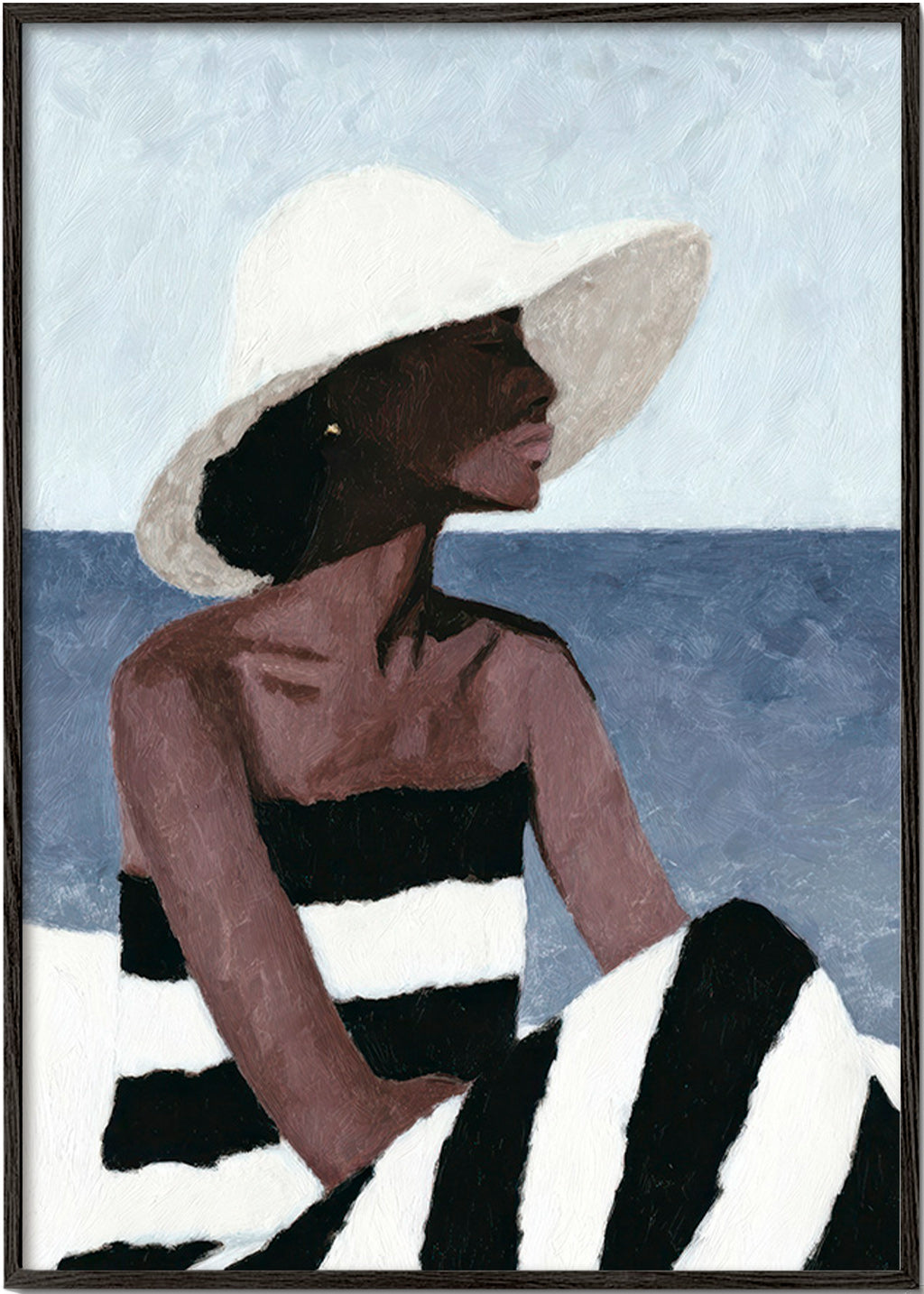 Cuadro de paisaje con mujer y sombrero – Black Frame