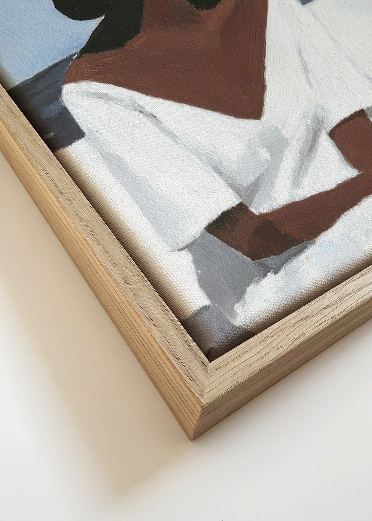 Cuadro de paisaje con figura femenina y sombrero – Canvas detail