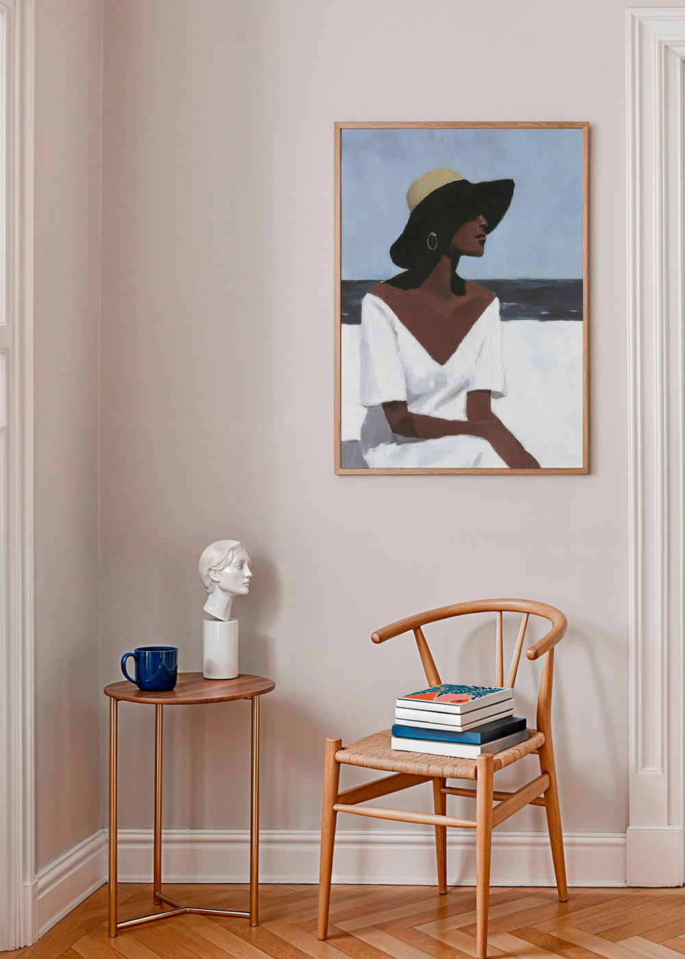 Cuadro de paisaje con figura femenina y sombrero – Product1