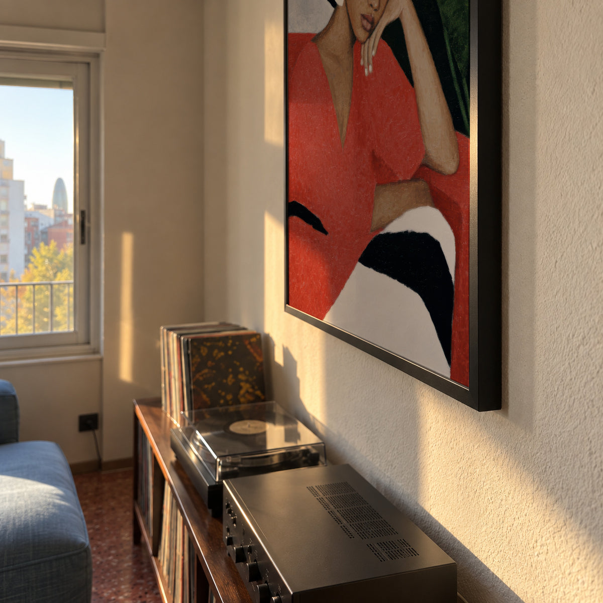 Red Dress Reflection - Framed poster detail