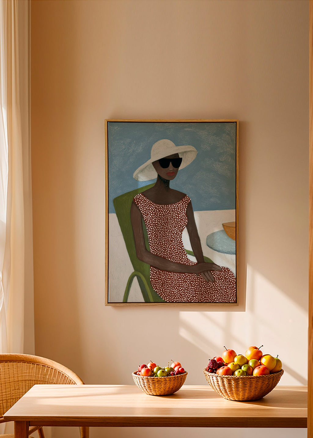 Ilustración femenina con sombrero y silla verde – Canvas2