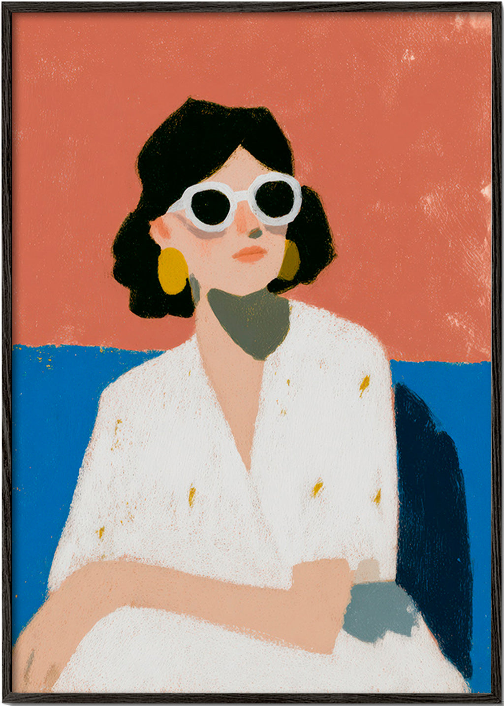 Ilustración femenina con gafas blancas – Black Frame