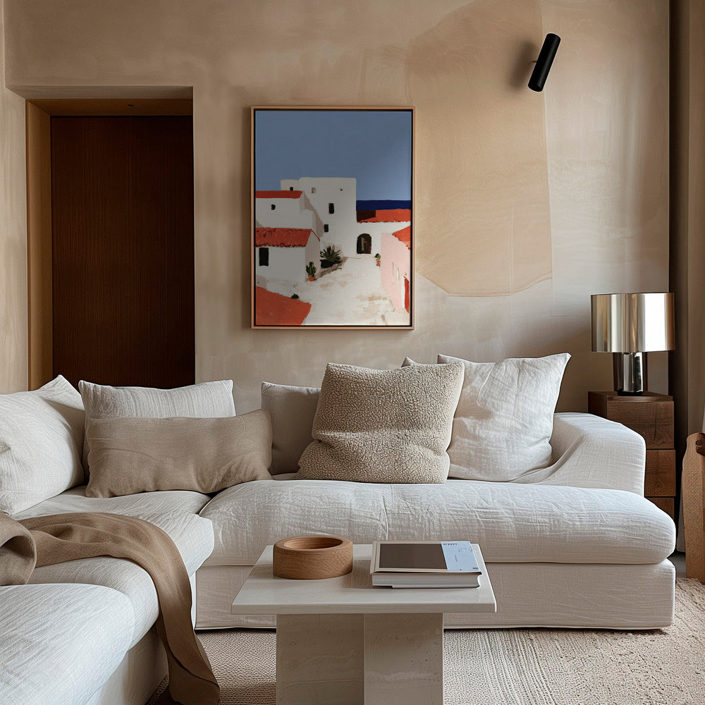 Cuadro de paisaje mediterráneo con tejados rojos – Canvas1