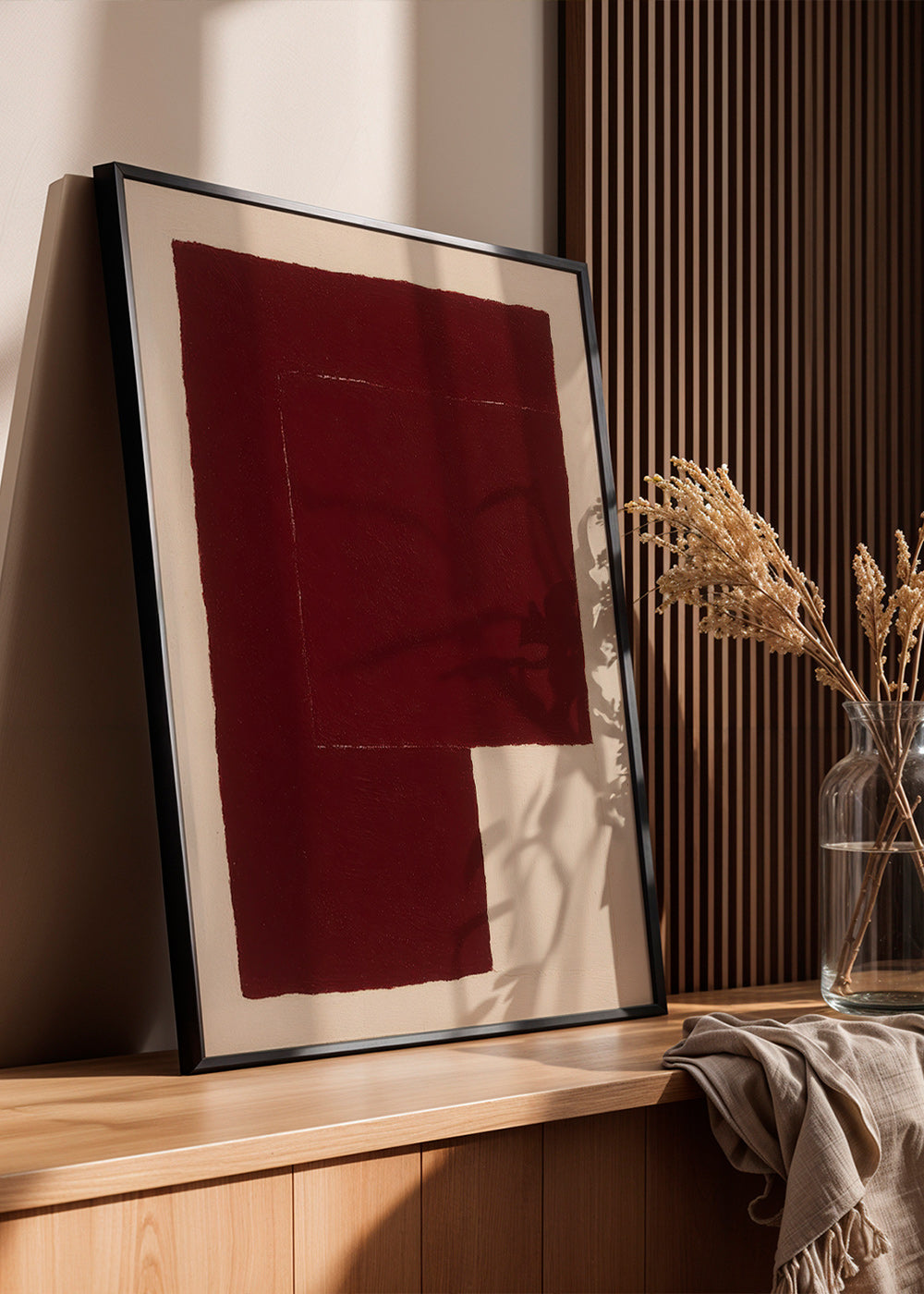 Cuadro abstracto con bloques granate – Product1