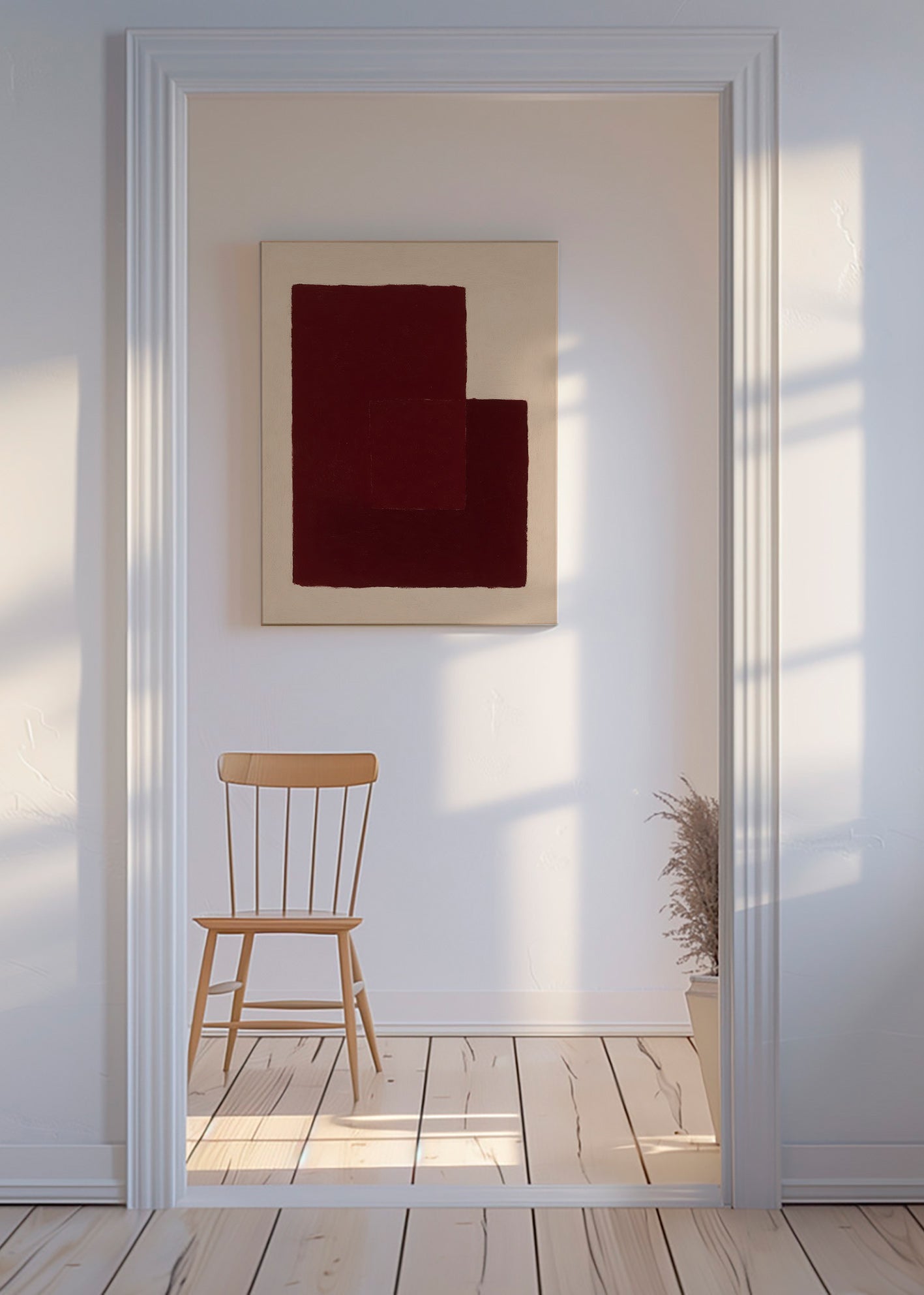 Cuadro abstracto granate con rectángulos superpuestos – Canvas