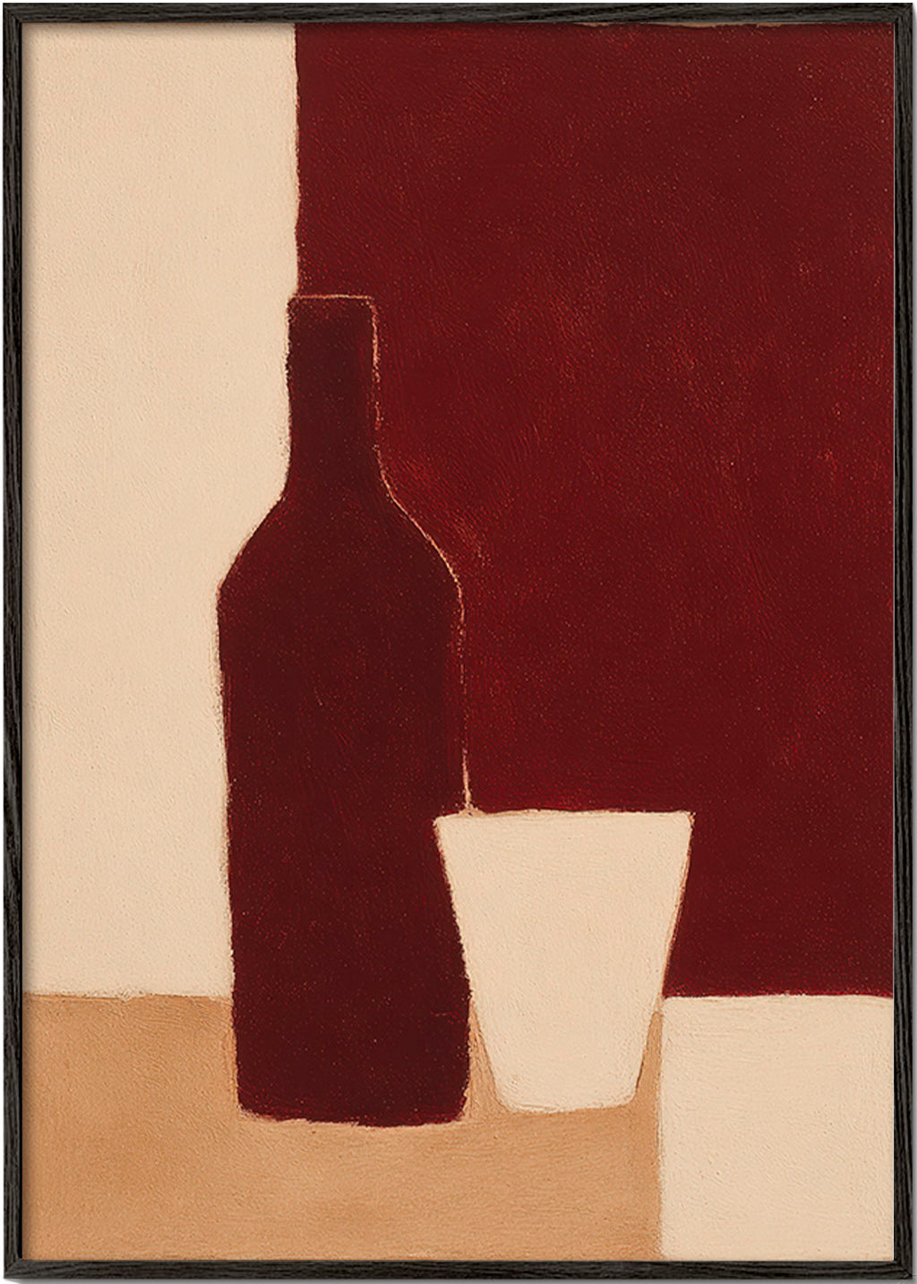 Cuadro de cocina con botella y vaso – Black Frame