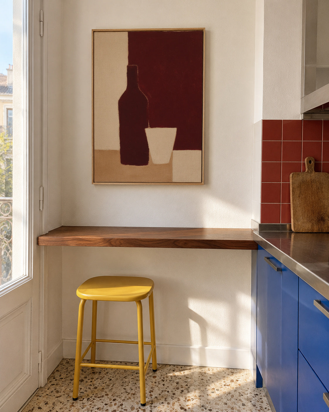 Bottle & Glass - Framed canvas in an interior