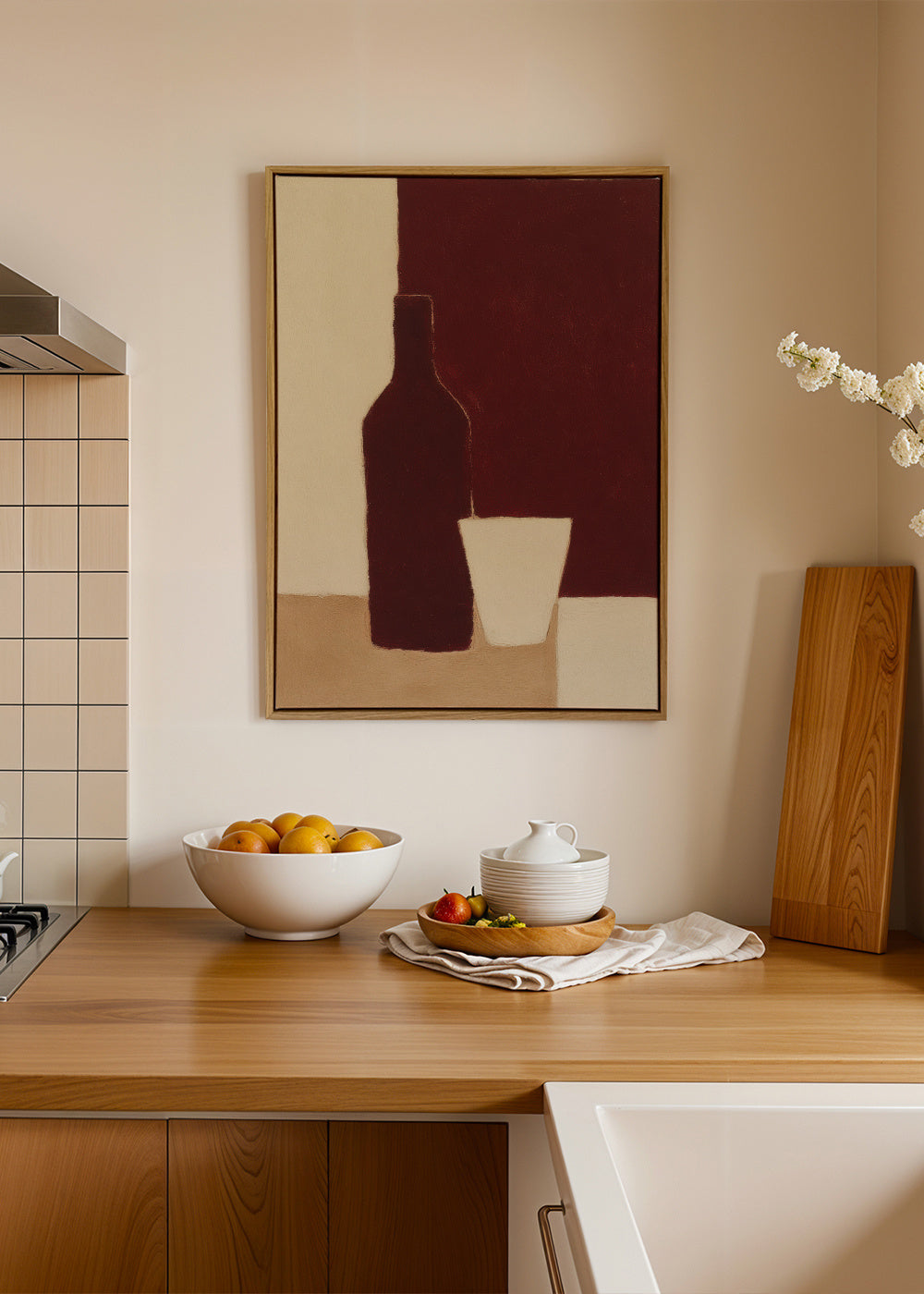 Bottle & Glass - Framed canvas in an interior