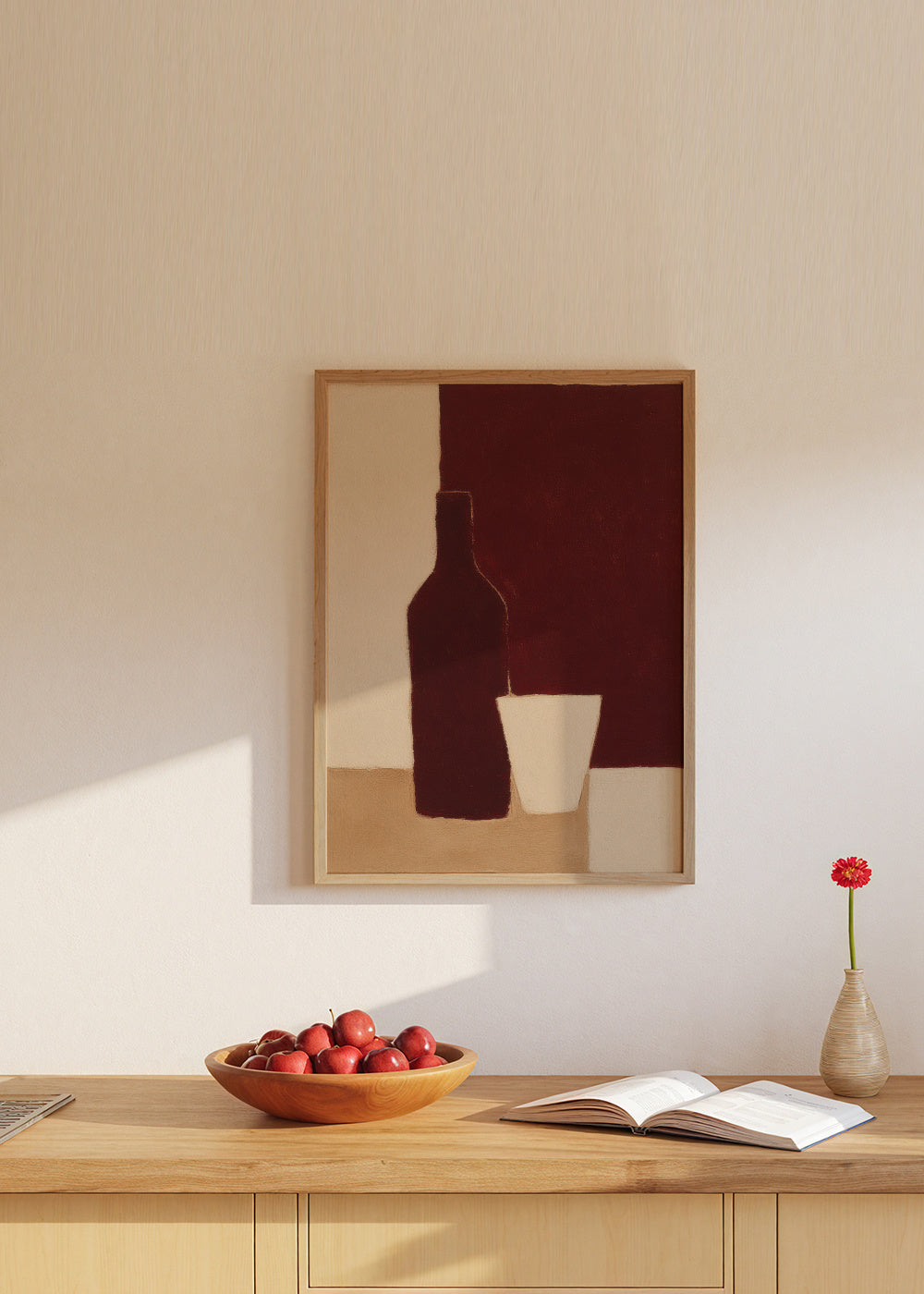 Bottle & Glass - Framed poster in an interior