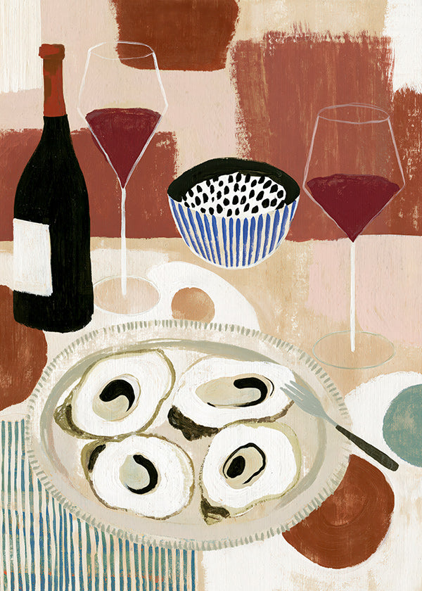 Arte da cucina: nature morte di ostriche e vino
